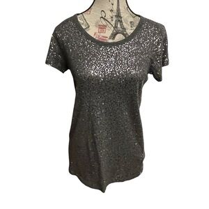 DKNY Shimmering Dark Gray Short Sleeve Tee